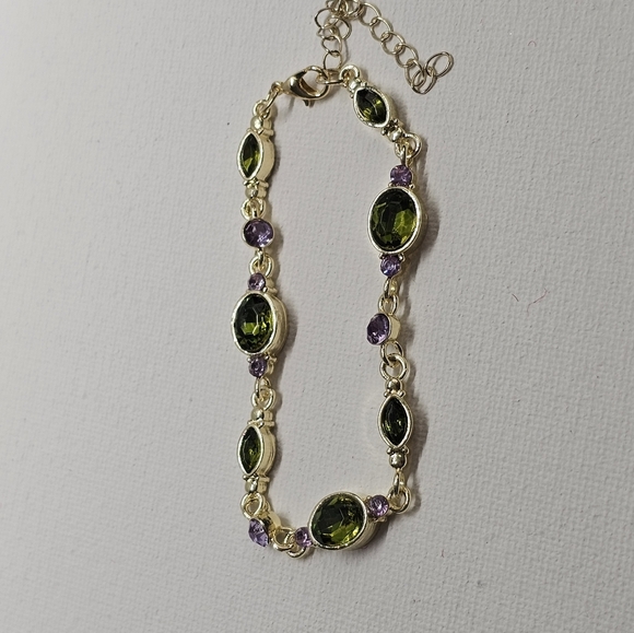 Jewelry - Vintage Style Green & Purple CZ Gold Tone Fashion Bracelet